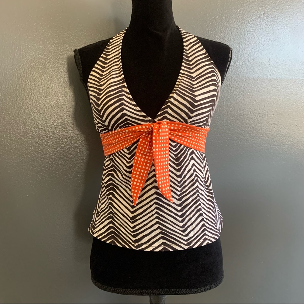 Cache Black and White Chevron Camisole with Orange Bow